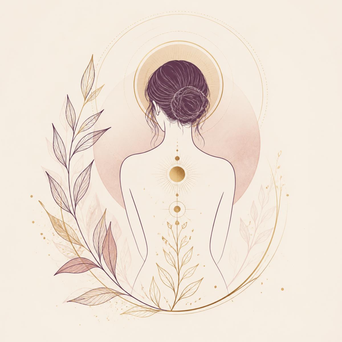 Illustration éditoriale d'une silhouette et de son aura, entourée de feuillages